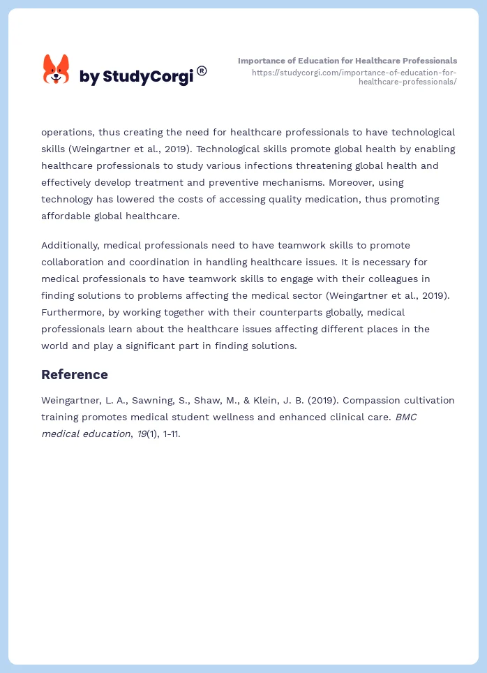 Importance of Education for Healthcare Professionals. Page 2