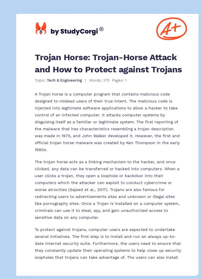 Trojan Horse: Trojan-Horse Attack and How to Protect against Trojans. Page 1
