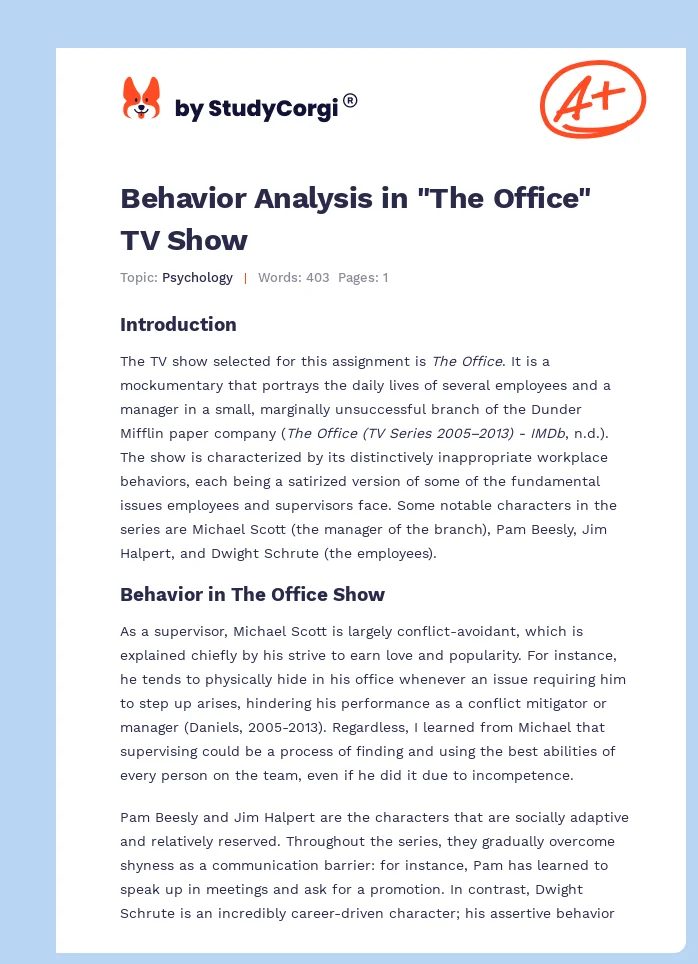 Behavior Analysis in "The Office" TV Show. Page 1