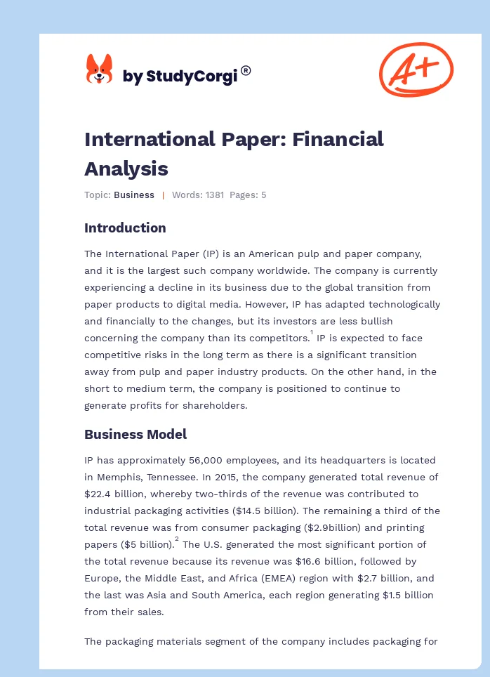 International Paper: Financial Analysis. Page 1