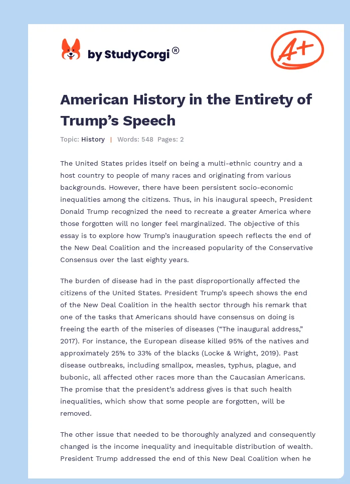 American History in the Entirety of Trump’s Speech. Page 1