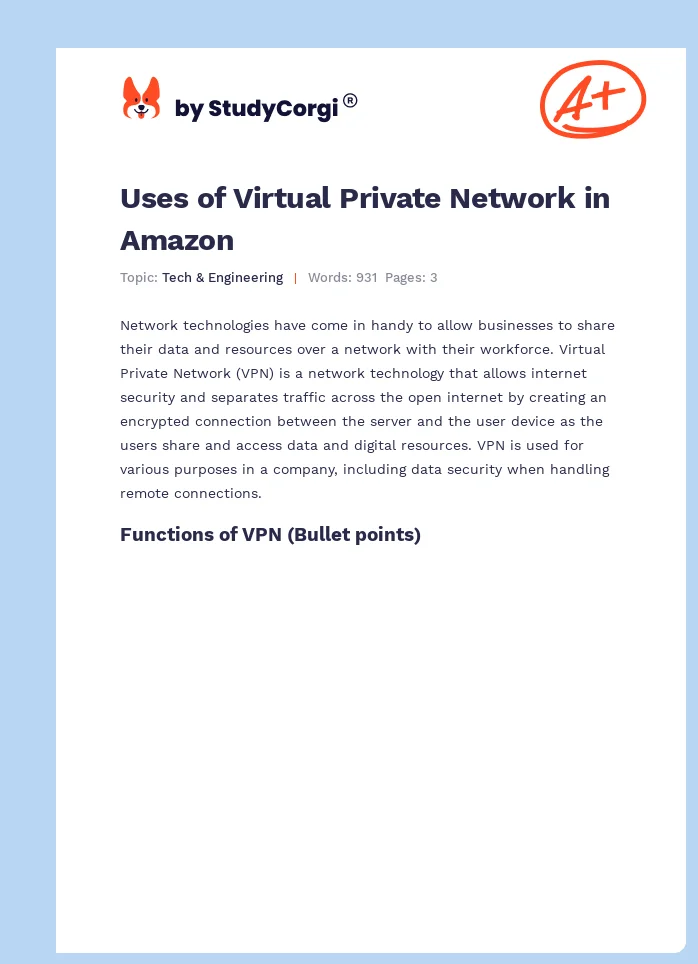 Uses of Virtual Private Network in Amazon. Page 1