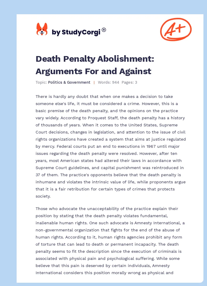 Should the Death Penalty Be Abolished?. Page 1