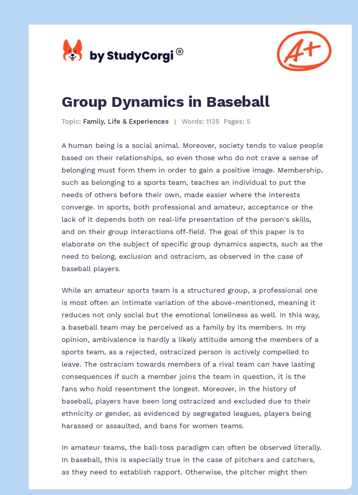 Group Dynamics in Baseball. Page 1