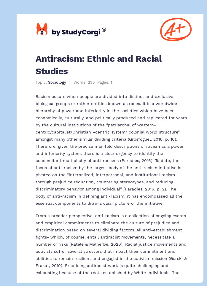 Antiracism: Ethnic and Racial Studies. Page 1