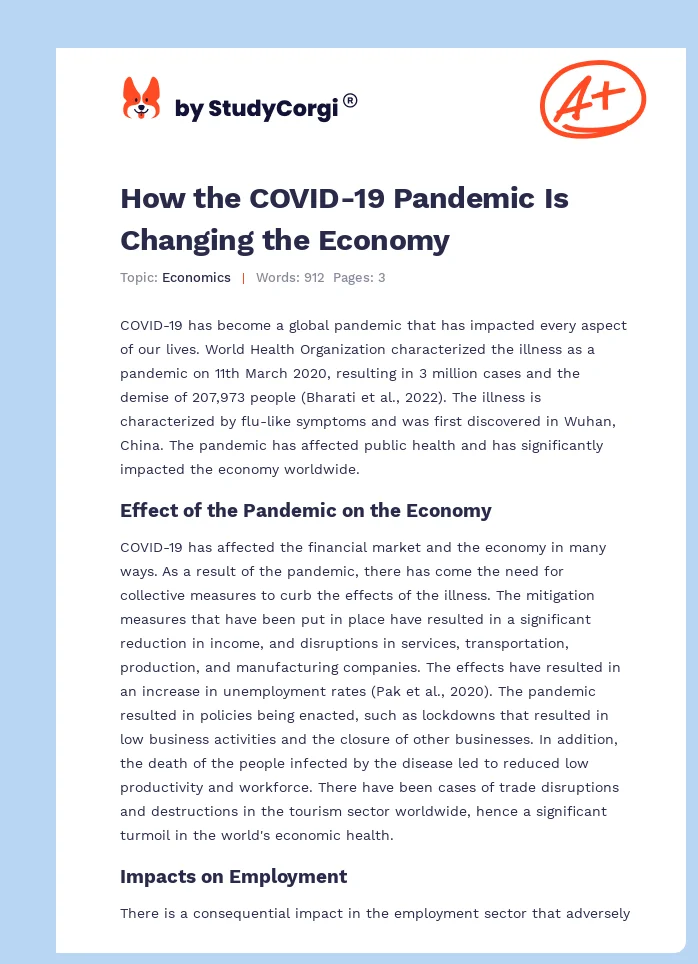 How the COVID-19 Pandemic Is Changing the Economy. Page 1