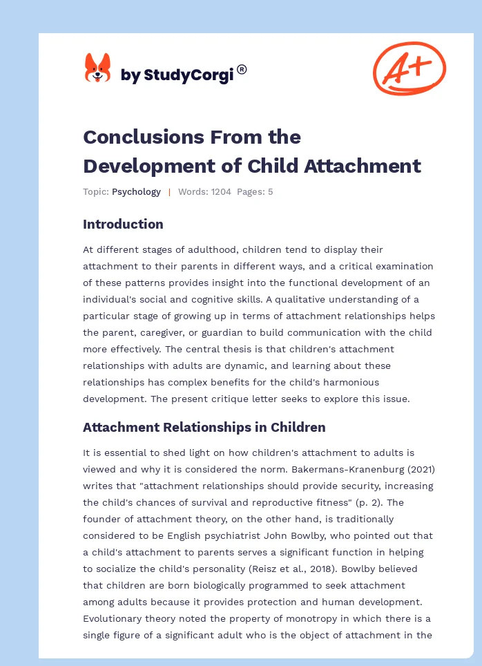 Conclusions From the Development of Child Attachment. Page 1