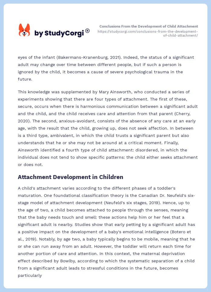 Conclusions From the Development of Child Attachment. Page 2