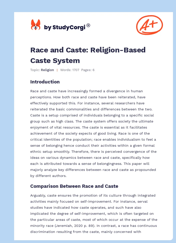 Race and Caste: Religion-Based Caste System. Page 1