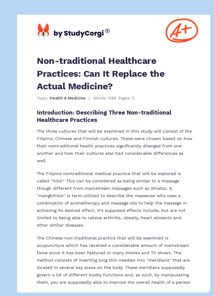 Non-traditional Healthcare Practices: Can It Replace the Actual Medicine?. Page 1