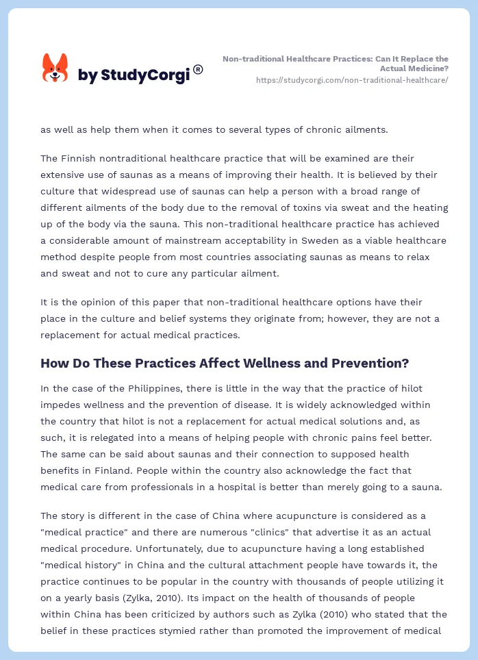 Non-traditional Healthcare Practices: Can It Replace the Actual Medicine?. Page 2