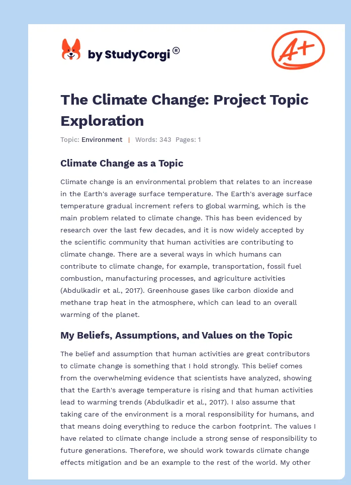 The Climate Change: Project Topic Exploration. Page 1