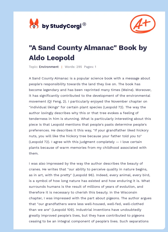 "A Sand County Almanac" Book by Aldo Leopold. Page 1