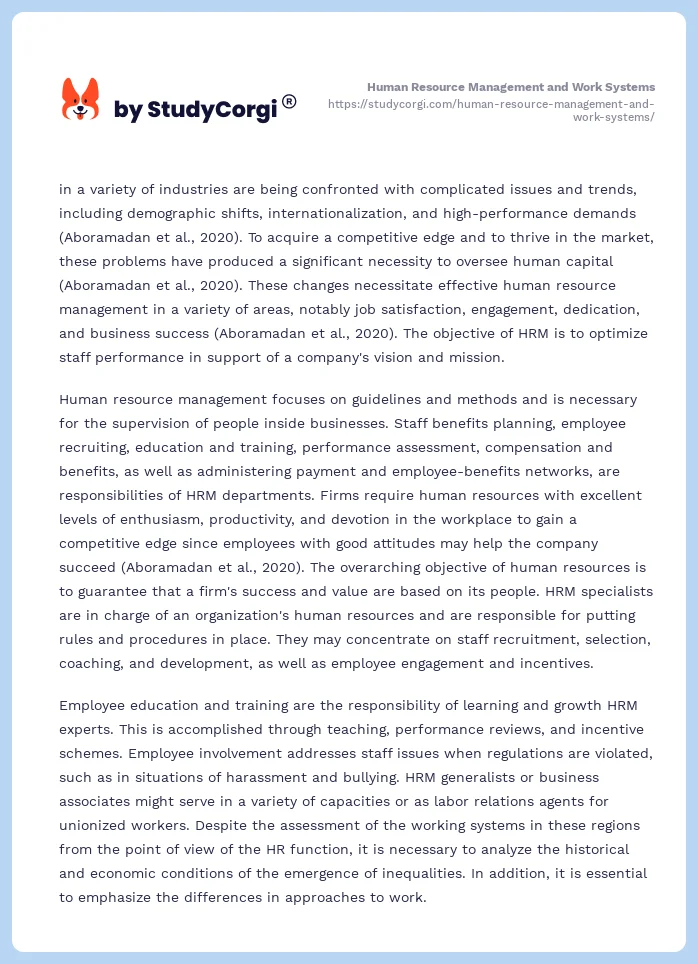 Human Resource Management and Work Systems. Page 2