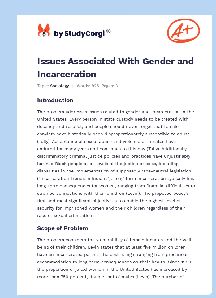 Issues Associated With Gender and Incarceration. Page 1