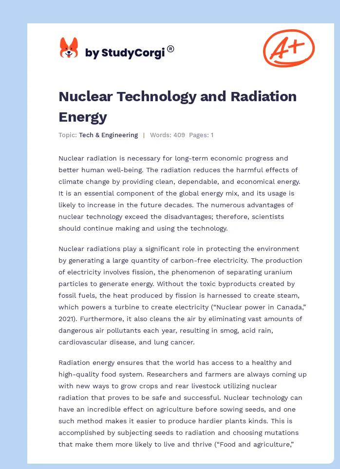 Nuclear Technology and Radiation Energy. Page 1