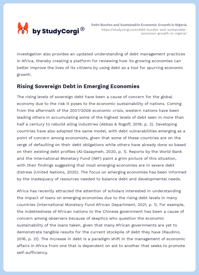 Debt Burden and Sustainable Economic Growth in Nigeria. Page 2