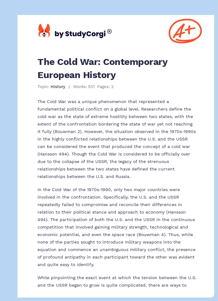 The Cold War: Contemporary European History. Page 1