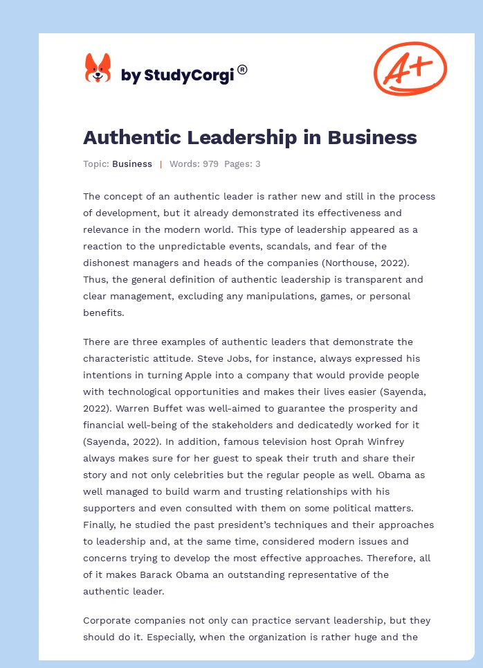 Authentic Leadership in Business. Page 1