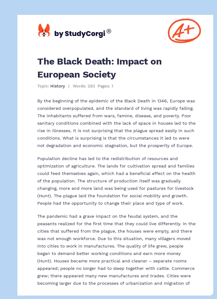 The Black Death: Impact on European Society. Page 1