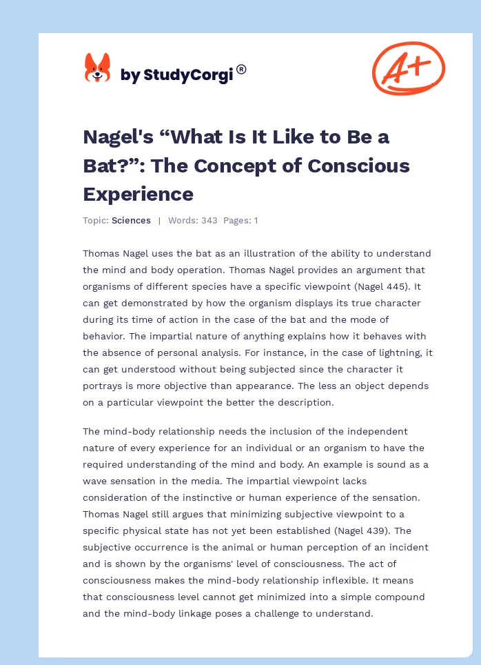 Nagel's “What Is It Like to Be a Bat?”: The Concept of Conscious Experience. Page 1