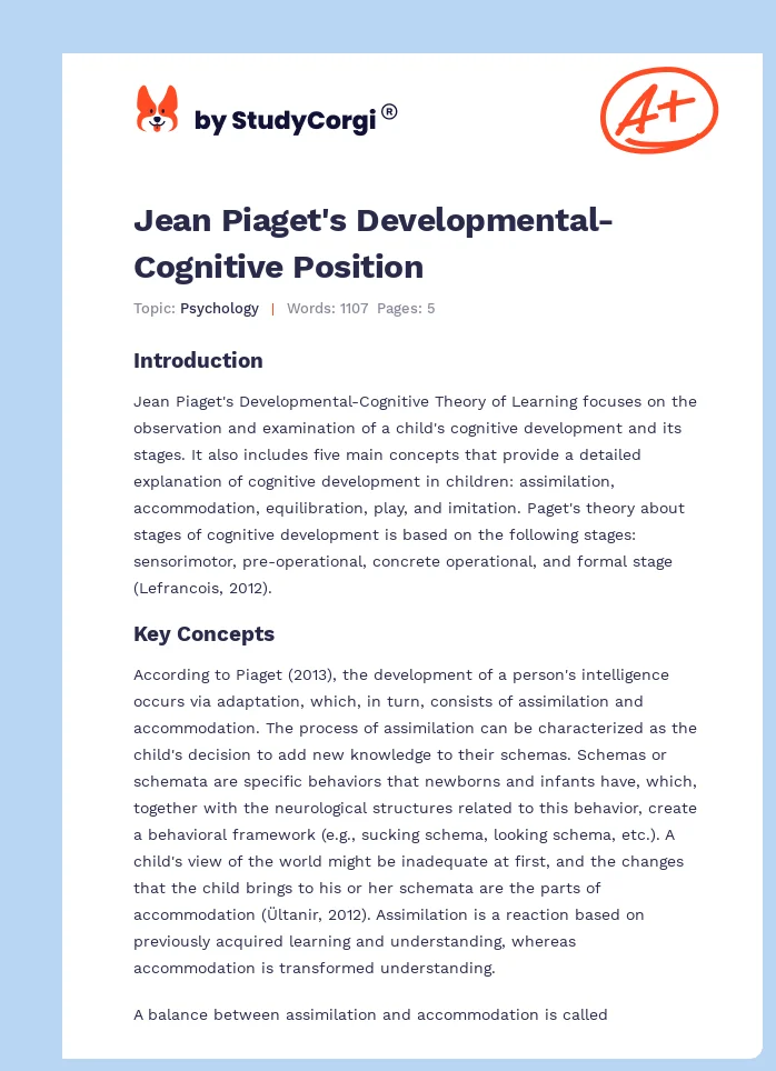 Jean Piaget's Developmental-Cognitive Position. Page 1