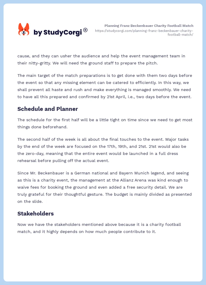 Planning Franz Beckenbauer Charity Football Match. Page 2