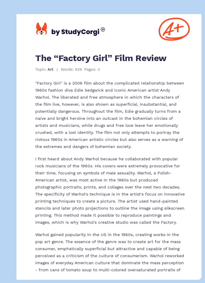 The “Factory Girl” Film Review. Page 1