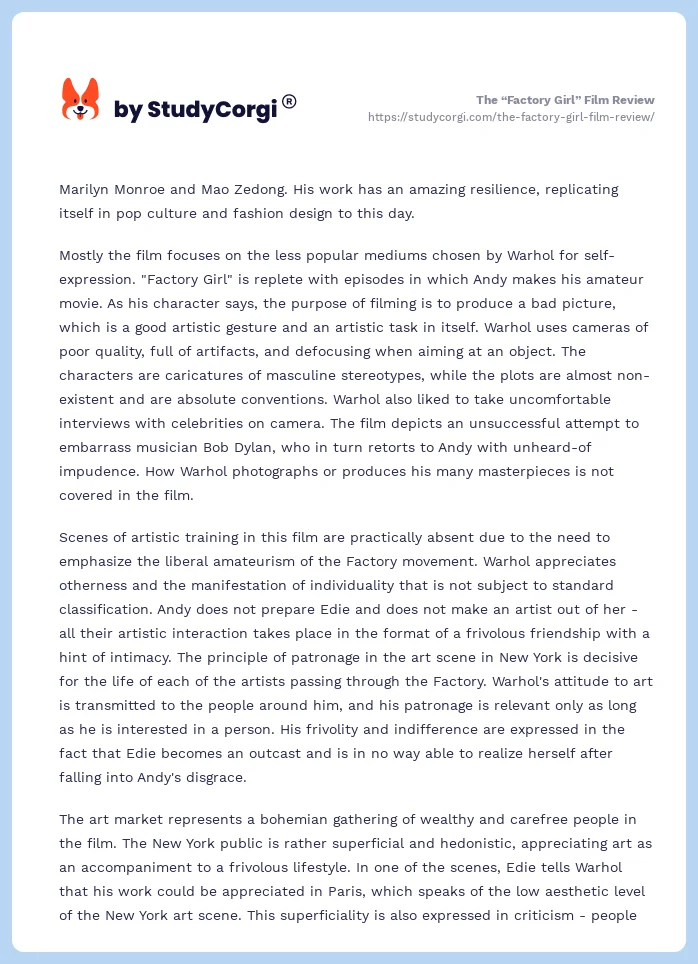 The “Factory Girl” Film Review. Page 2