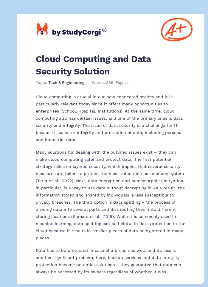 Cloud Computing and Data Security Solution. Page 1