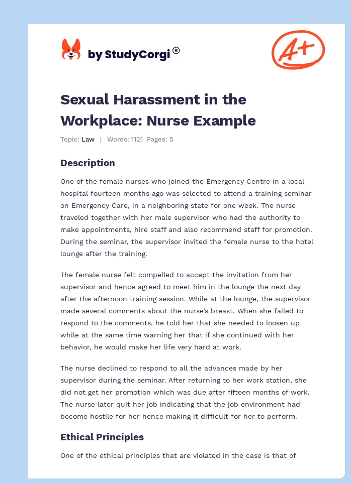 Sexual Harassment in the Workplace: Nurse Example. Page 1