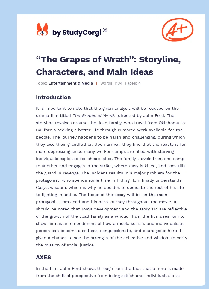 “The Grapes of Wrath”: Storyline, Characters, and Main Ideas. Page 1