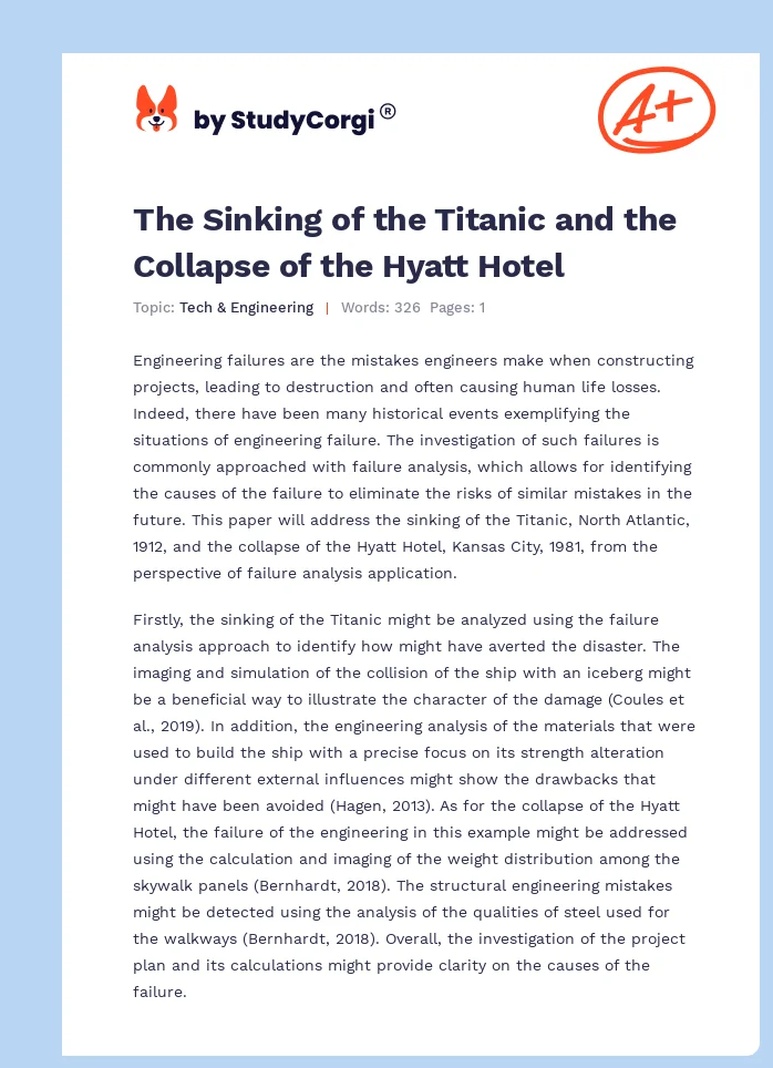 The Sinking of the Titanic and the Collapse of the Hyatt Hotel. Page 1
