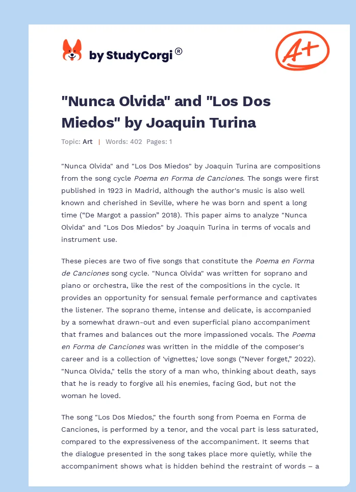 "Nunca Olvida" and "Los Dos Miedos" by Joaquin Turina. Page 1
