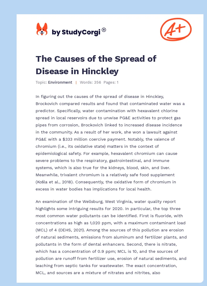 The Causes of the Spread of Disease in Hinckley. Page 1