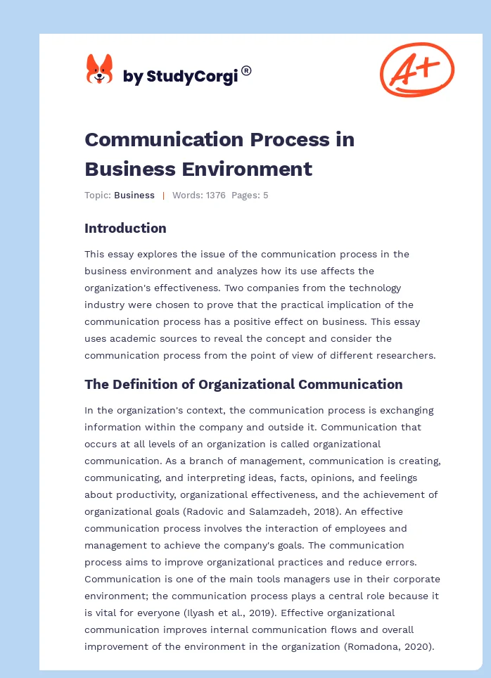 Communication Process in Business Environment. Page 1