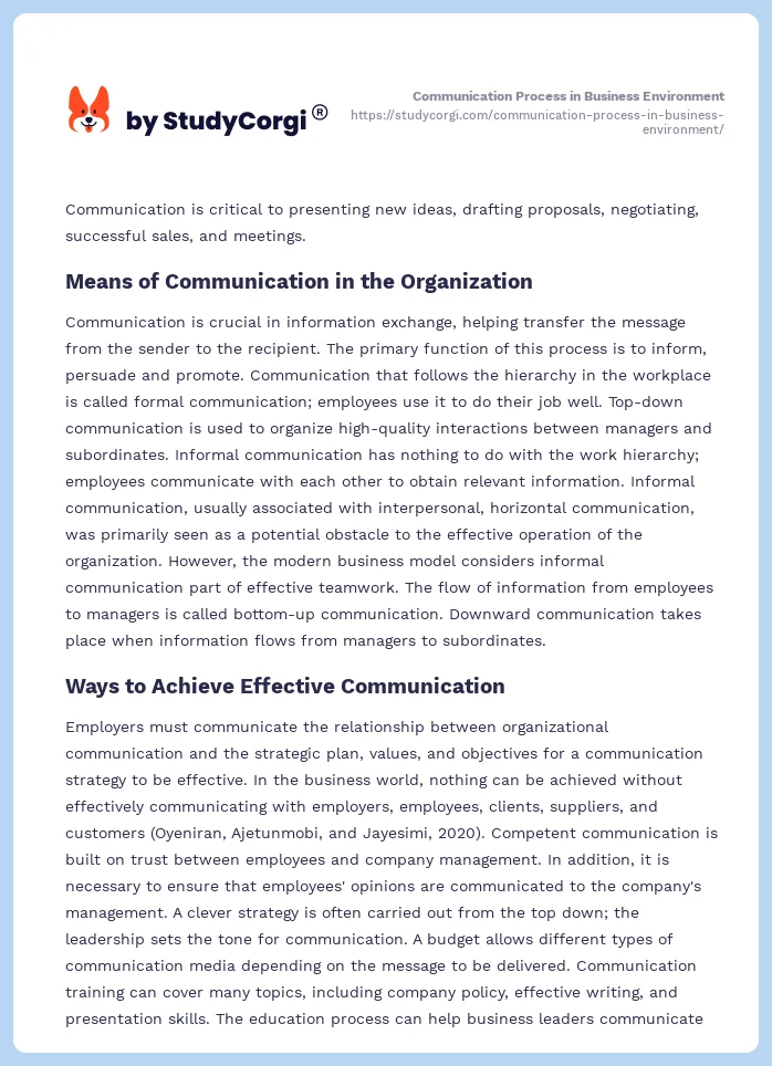 Communication Process in Business Environment. Page 2