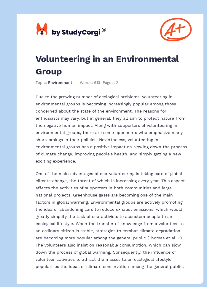 Volunteering in an Environmental Group. Page 1
