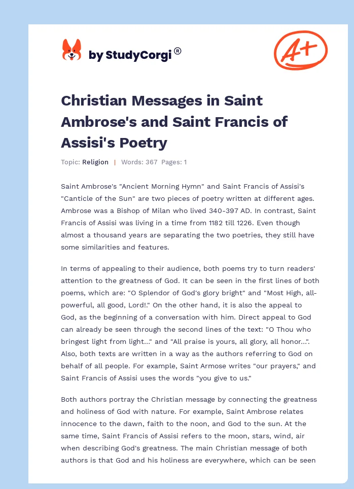 Christian Messages in Saint Ambrose's and Saint Francis of Assisi's Poetry. Page 1