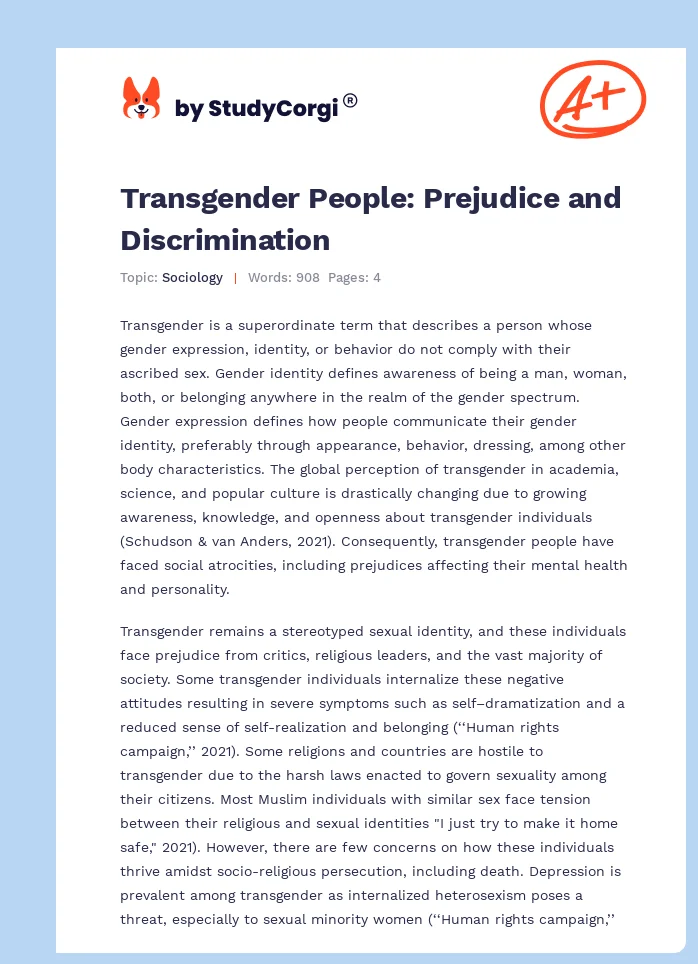Transgender People: Prejudice and Discrimination. Page 1
