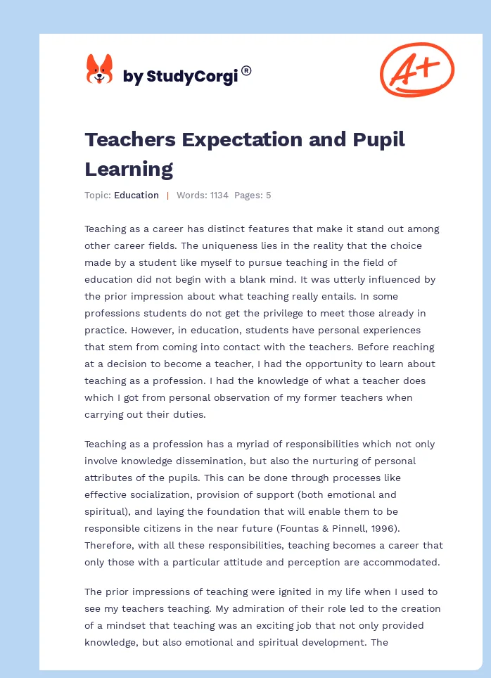 Teachers Expectation and Pupil Learning. Page 1