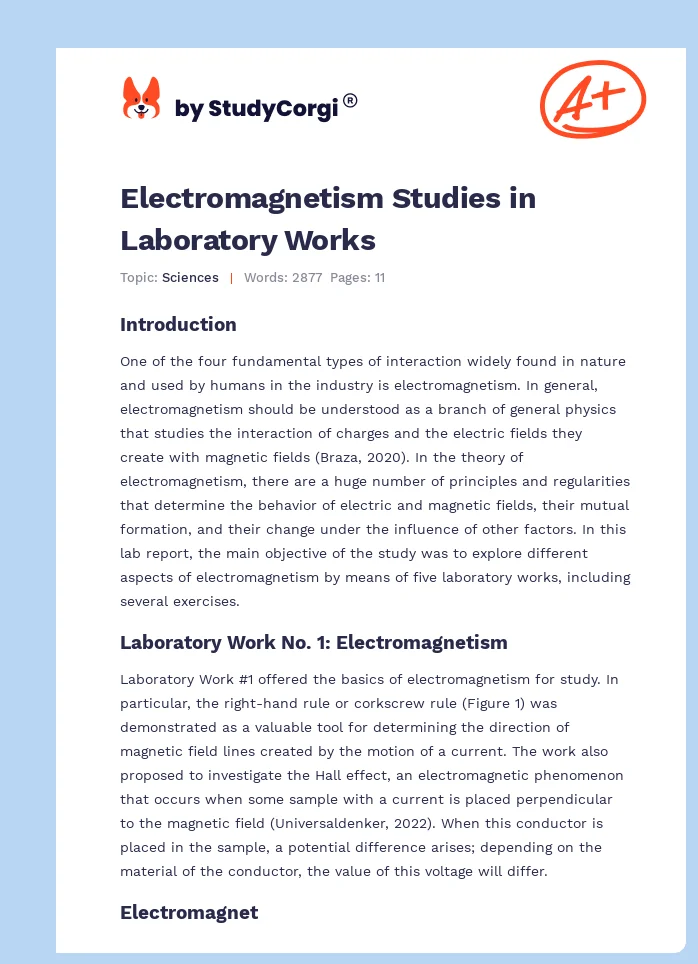 Electromagnetism Studies in Laboratory Works. Page 1