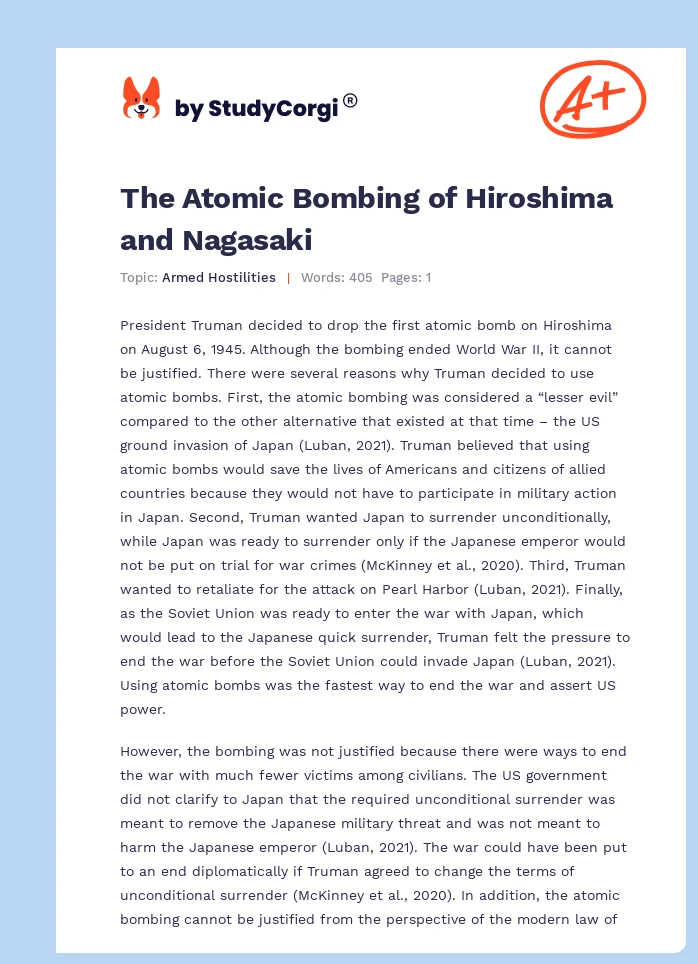 The Atomic Bombing of Hiroshima and Nagasaki. Page 1