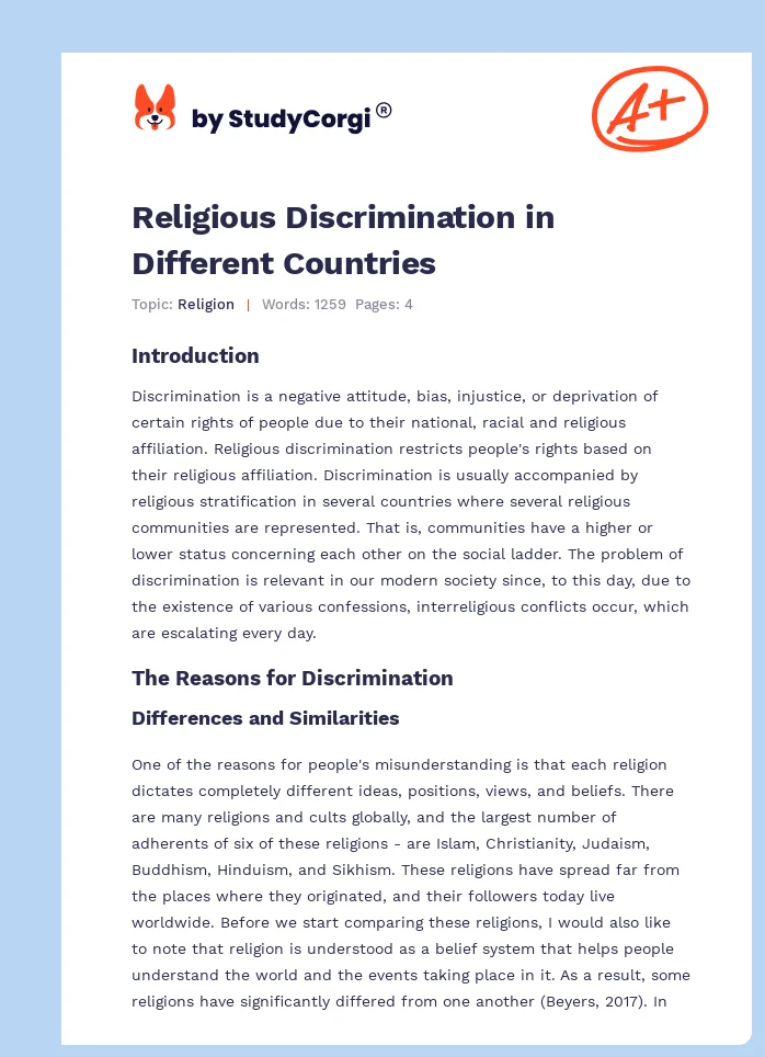 Religious Discrimination in Different Countries. Page 1