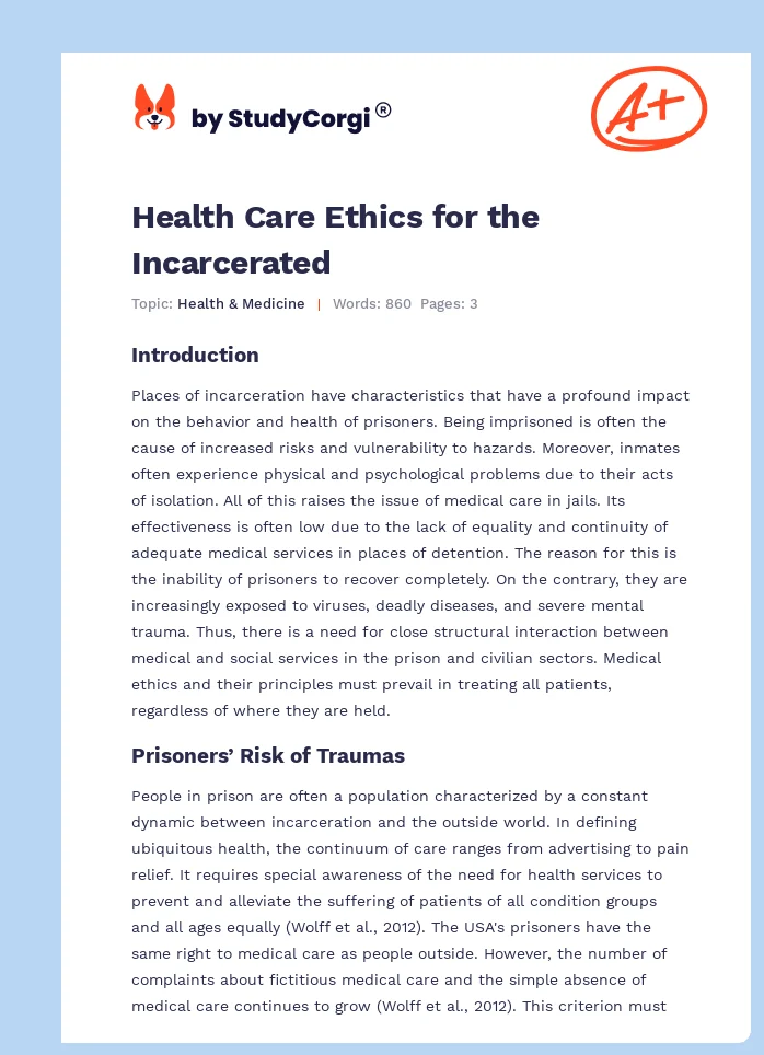 Health Care Ethics for the Incarcerated. Page 1