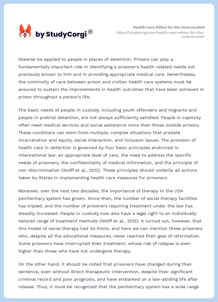 Health Care Ethics for the Incarcerated. Page 2