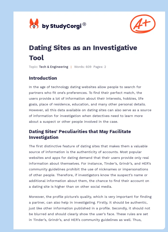 Dating Sites as an Investigative Tool. Page 1