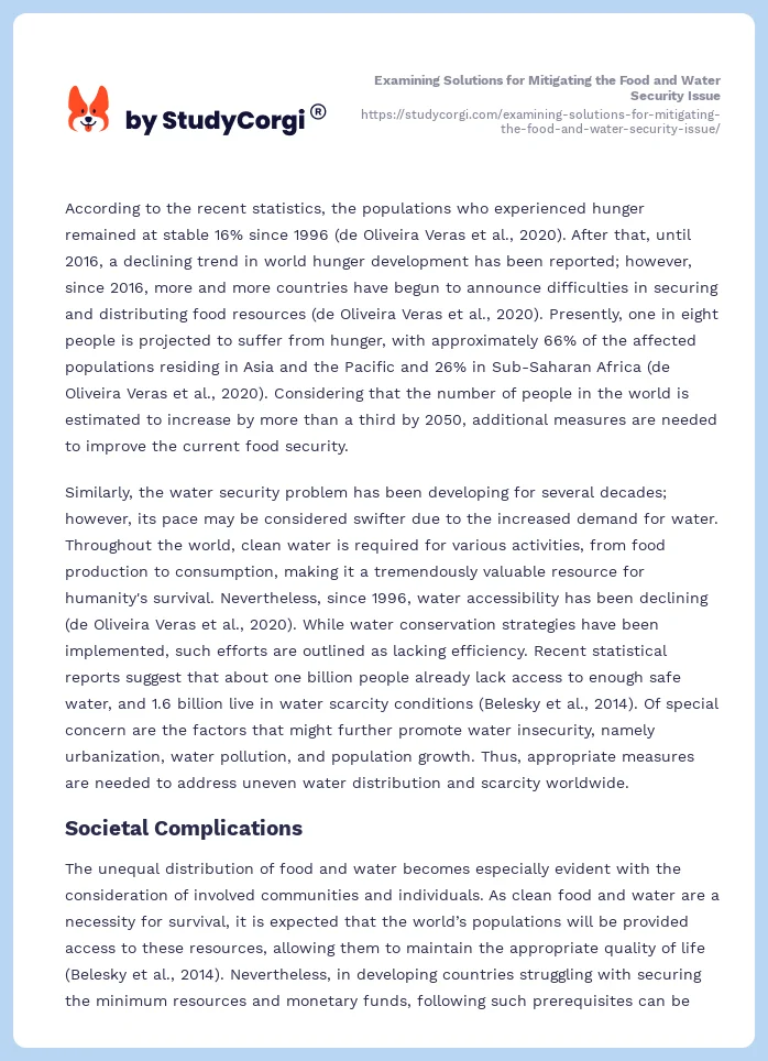 Examining Solutions for Mitigating the Food and Water Security Issue. Page 2