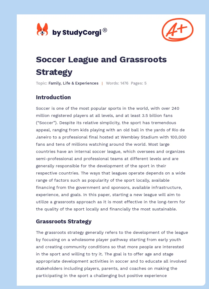 Soccer League and Grassroots Strategy. Page 1