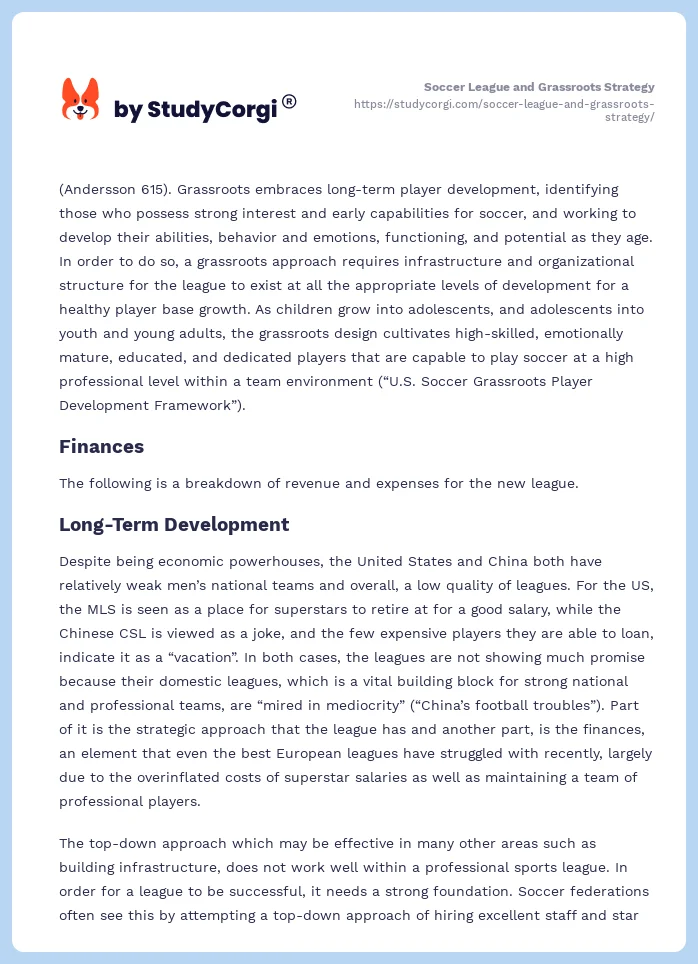 Soccer League and Grassroots Strategy. Page 2